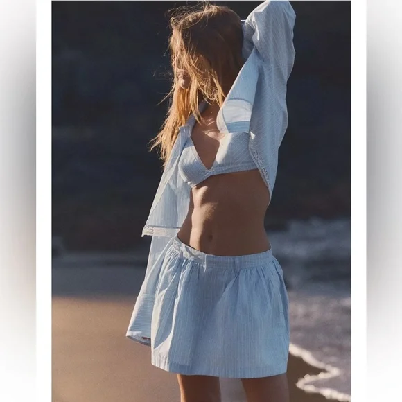Zara Three Piece Set Of Crop Top, Shirt and Shorts